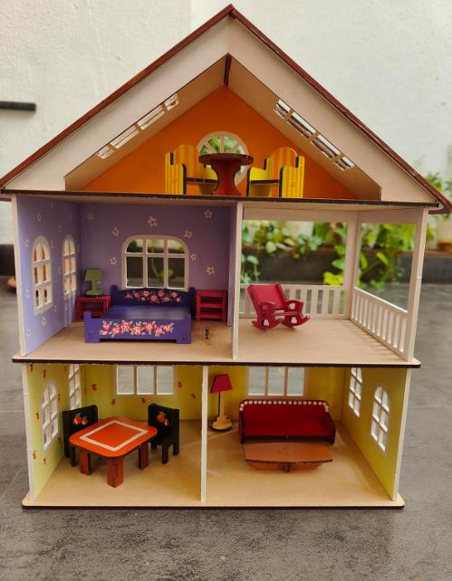 Wooden Toy House with Furniture (Includes Paint Set)